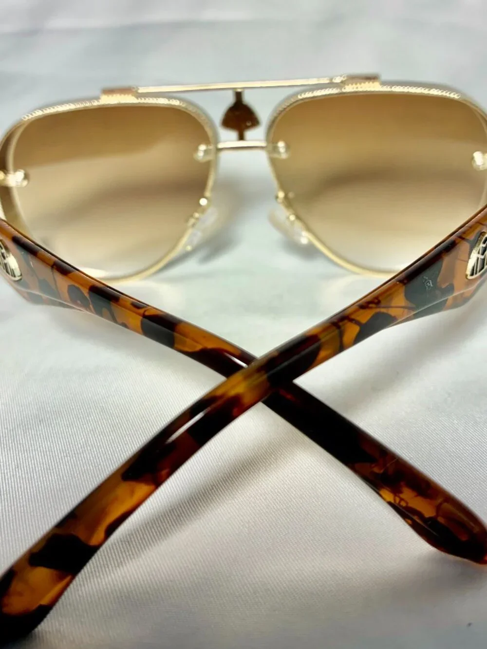 Maybach Gold Aviator Sunglasses Tortoiseshell Temples Made in Italy